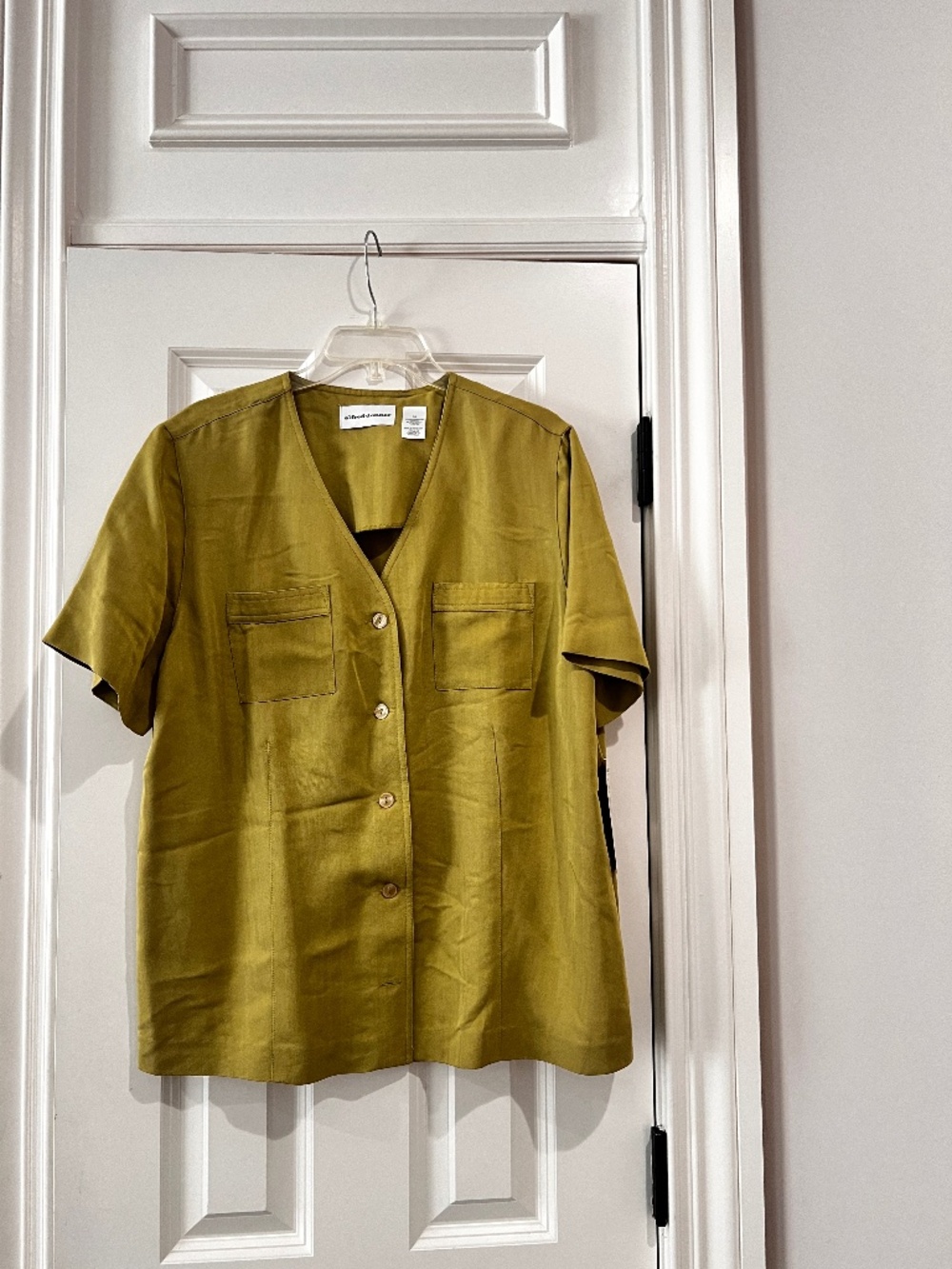 Alfred Dunner Palm Island Herringbone Blouse Avocado Green - Size 16